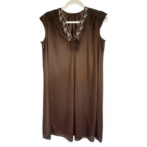 Vintage 70's Kayser Nightgown Slip Dress Eyelet Trimmed Brown Made in USA